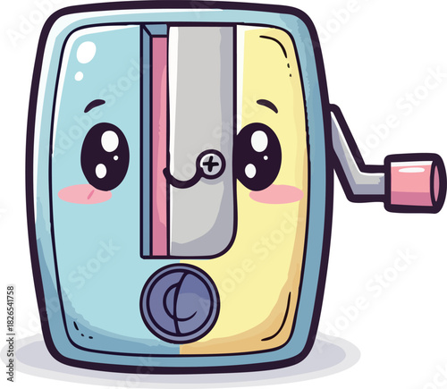 Cute Kawaii Pencil Sharpener Character with Big Eyes and Handle.