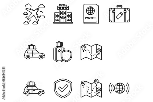set of Travel Icons,
Travel Icons Set,
Minimalist Line Art Illustrations