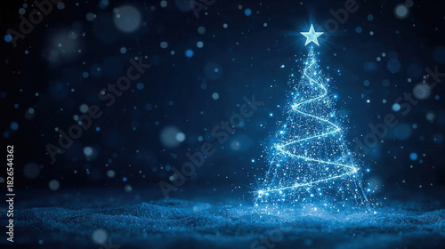 Albero di Natale luminoso su sfondo blu invernale. Generative AI