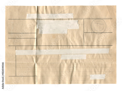 Vintage wire telegram form on aged brown paper with printed lines on white