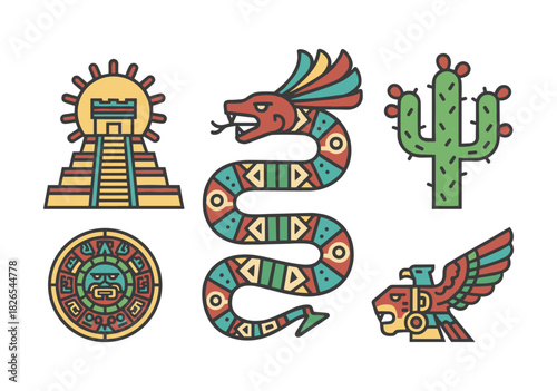 Aztec and Mayan symbols vector illustration set