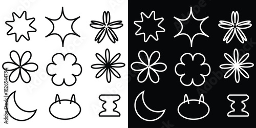 Own Created Dual Colored Stencil Design Featuring Various Shapes and Symbols for Artistic Expression. Vector illustration set on White and Black background.