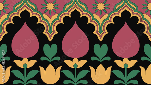 Elegant floral pattern with tulip motifs for vintage-inspired designs and artistic projects needing retro flair, perfect for backgrounds and textiles