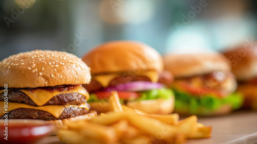 Composition many junk unhealthy fast defocused food table, faceless ultra processed, nutrition visualization detail, blurred high calories background, low value concept, unhealthy
