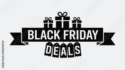 Black Friday deals banner with gift boxes for festive shopping promotions and holiday sales events, perfect for advertising and marketing materials