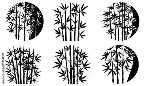Elegant bamboo stalks in silhouette, nature's simplicity and Zen garden inspiration, perfect for minimalist designs and serene backgrounds, calming botanical art