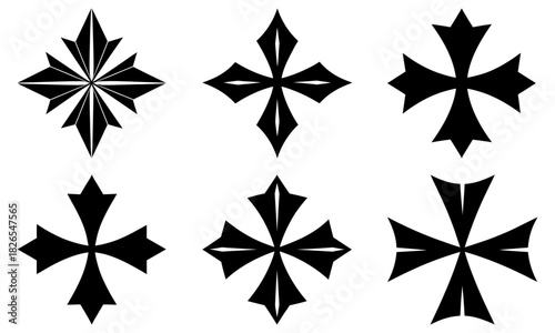 Elegant set of heraldic crosses for design projects offering timeless style and symbolic depth, great for branding, tattoos, and historical themes