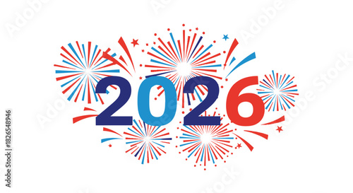 Colorful fireworks celebrating the new year 2026 isolated on