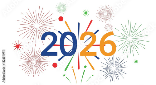 Colorful fireworks celebrate the arrival of the year 2026 isolated on