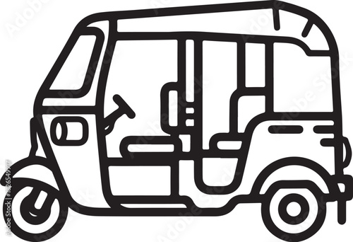 Line art icon of an auto rickshaw for transportation services