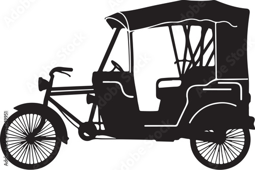 Silhouette of a classic three-wheeled auto rickshaw or tuk-tuk