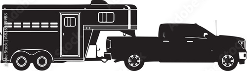 Pickup truck pulling a horse trailer, isolated silhouette