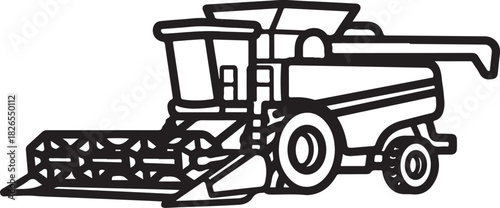 Combine harvester agricultural machine side view isolated line drawing