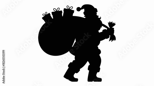 Santa Claus carrying a sack of gifts silhouette, Christmas delivery vector