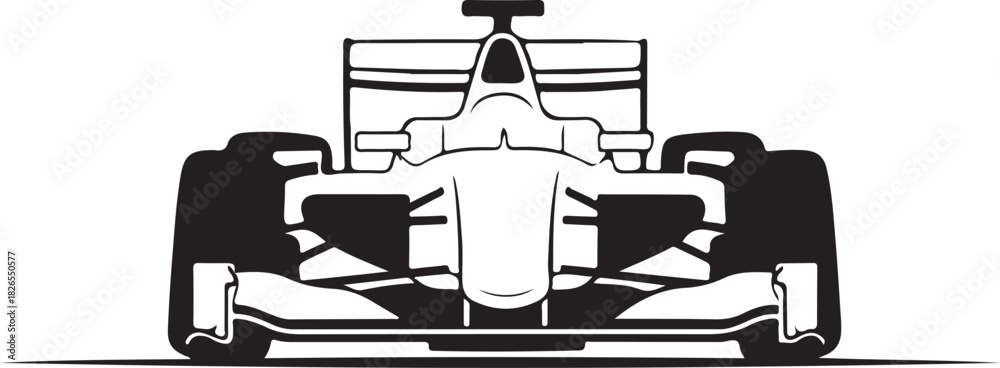 Obraz premium Front view of a formula 1 race car silhouette on white