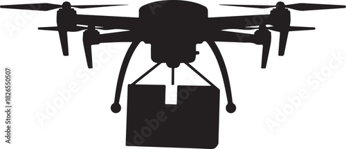 Drone delivering package silhouette
