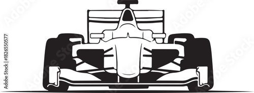 Front view of a formula 1 race car silhouette on white