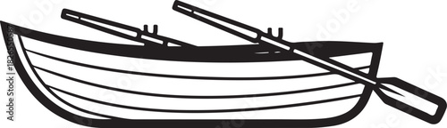 Rowboat with oars isolated on white, classic boat design for water.