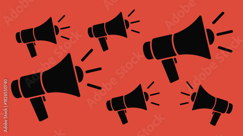 Bold black megaphones create a powerful announcement, perfect for spreading urgent news or important messages to a large audience, captivating attention