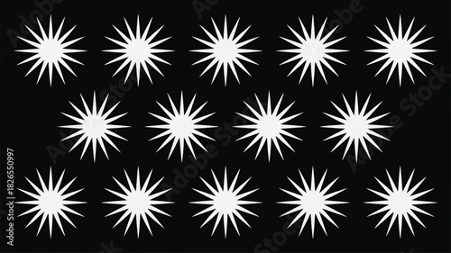 Elegant starburst pattern on black offers a modern dynamic vibe for backgrounds, textiles, or vibrant graphic designs and holiday themes