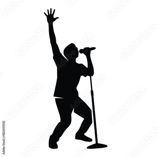 Vector illustration of male singer silhouette performing with a microphone