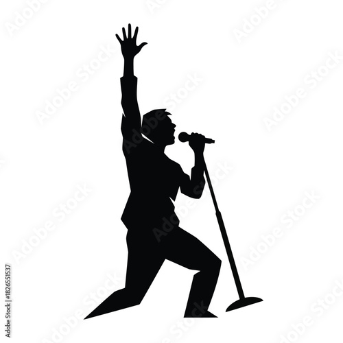 Vector illustration of singer performing, silhouette