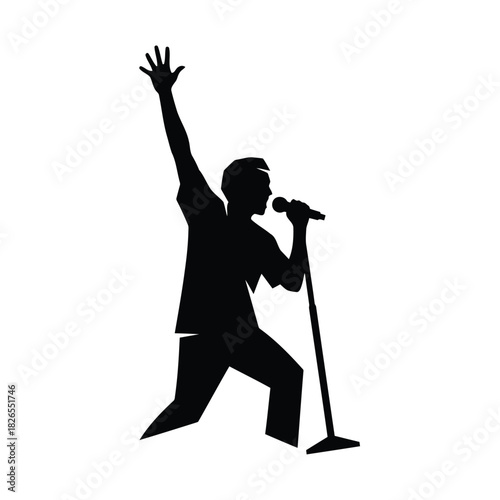 Vector illustration of dynamic silhouette of a male vocalist singing