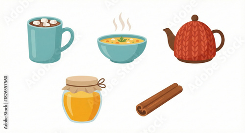 A cozy collection of warm comfort foods and drinks for autumn and winter wellness