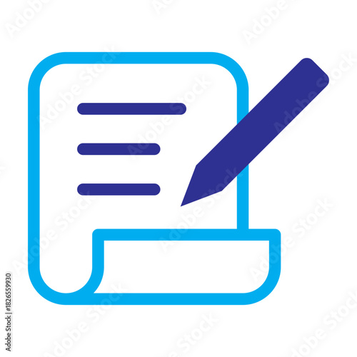 Blue color icon of a document with pencil, pastel editing and writing blend.