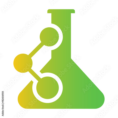 Gradient color icon of a chemistry flask with molecular nodes, scientific pastel blend.