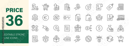 Price icon set. Invoice and discount symbol. Vector illustration.