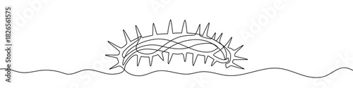 Drawing of a crown of thorns in one line art style. Religious illustration of a suffering symbol with editable stroke. Vector illustration.