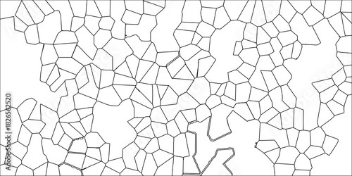 Outline of an abstract geometric mosaic with irregular polygonal shapes and clean black lines on a white background, perfect for vector graphics and design elements