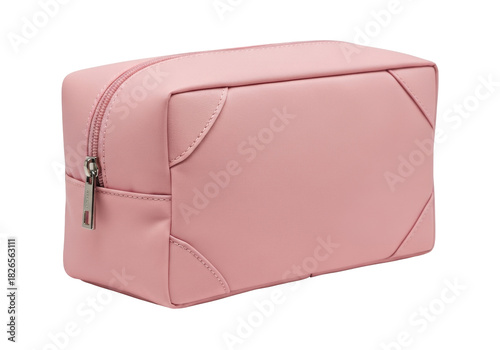 Photos Isolated pink toiletry bag with zipper, cosmetic case, and travel organizer for