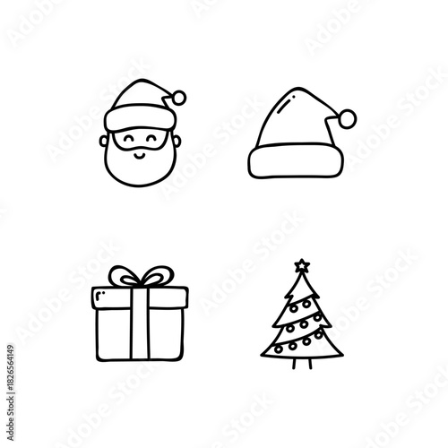 Set of isolated Christmas and New Year party decoration ornaments in black doodle hand-drawn graphic illustration on a white background 5