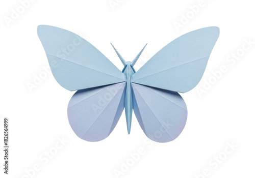 Isolated paper butterfly origami, light blue, symbol of transformation and rebirth, creative art