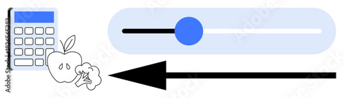Calorie tracking. Calorie calculator with food icons and adjustable slider for diet control and nutrition management. Calorie tool for health apps, fitness plans, weight loss goals, food management