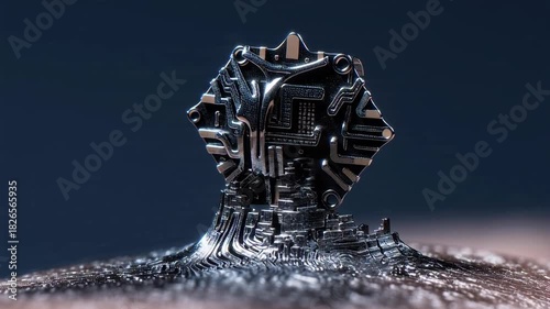 Glistening Liquid Metal Sculpture Forming a Futuristic City with a Single Dripping Droplet
