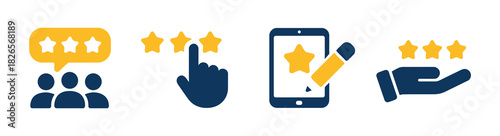 Customer review vector illustration, feedback icon set, star ratings, comment symbols