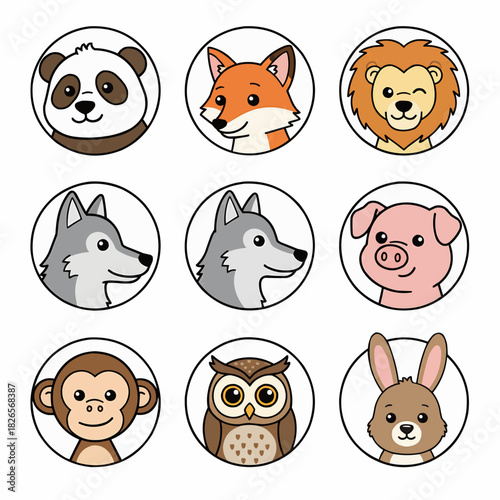 Cute Cartoon Animal Faces Collection for Kids Designs and Educational Materials