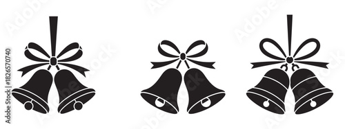 Set of Christmas bells with bows simple vector illustration for holiday design isolated on white background