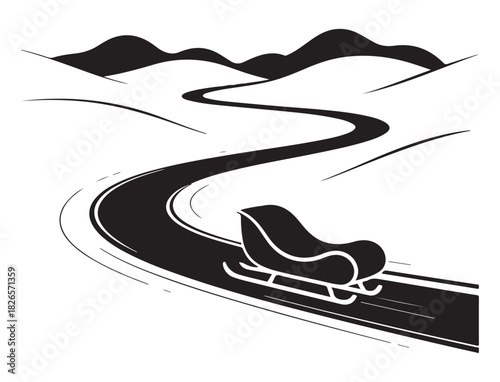 Winter sleigh ride illustration a winding road through snowy hills vector design for holiday themes and seasonal graphics