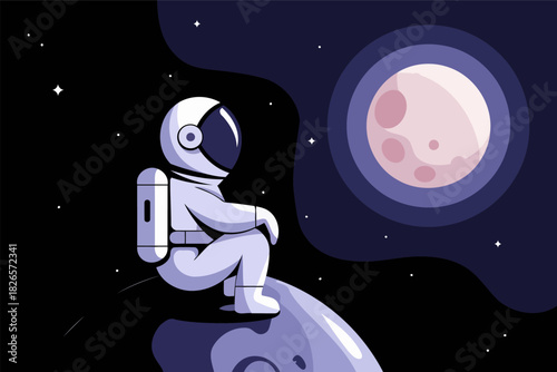 Stunning Astronaut Art Style with Moon and Starry Background