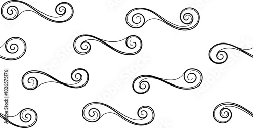 Elegant swirl and flourish silhouette set with curved lines, loops, spirals, ornament, decoration, typography, and graphic embellishment