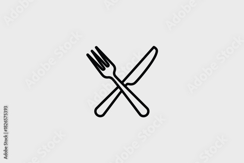 Crossed fork and knife icon simple line art vector illustration perfect for restaurant websites and food delivery apps