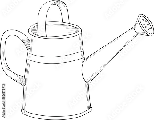 Black and white ink style vector illstration of gardening tools and supplies. Spring mood engraving for packaging, cards and decorative purposes