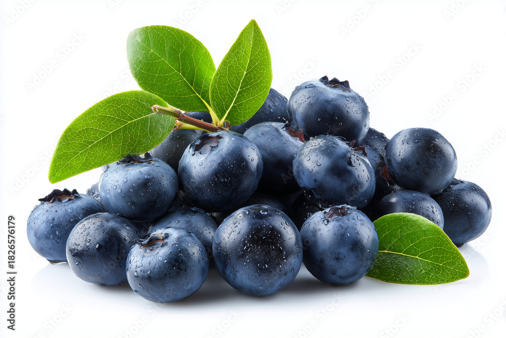 Fototapeta premium blueberries with leaves isolated on a white background
