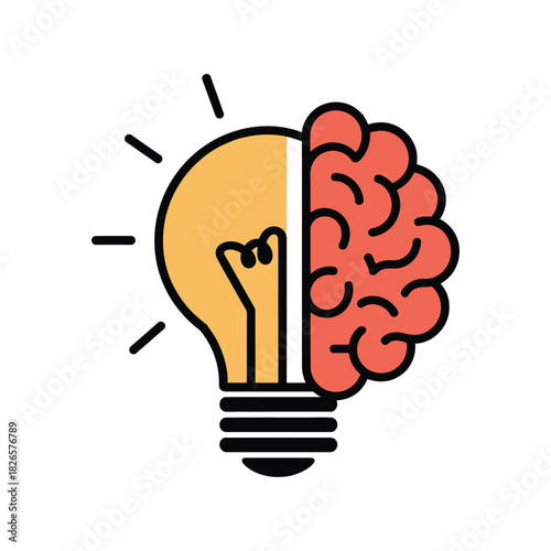 Light Bulb and Brain Icon - Idea, Creativity & Intelligence Symbol