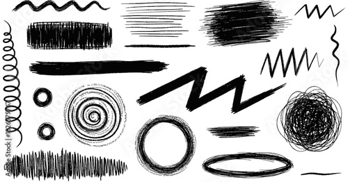 Collection of hand drawn scribbles and lines for design elements