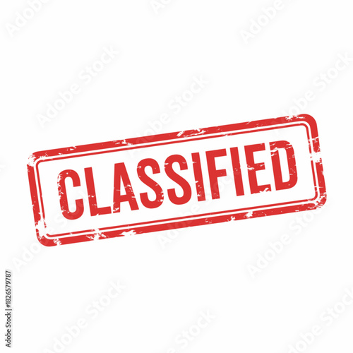 Red grunge rubber stamp with the word CLASSIFIED on a white background, indicating restricted access or secret information.